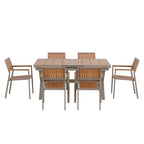 Ensemble de salle à manger extérieur extensible 7 pièces avec table extensible et 6 chaises avec accoudoirs