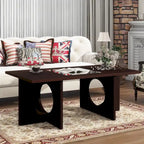 Table basse rectangulaire moderne avec étagère en verre, Noir / Espresso clair, 2 places