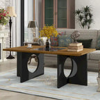 47 Contemporary Wood Rectangular Coffee Table with Clear Tempered Glass Top, Black and Light Espresso Top