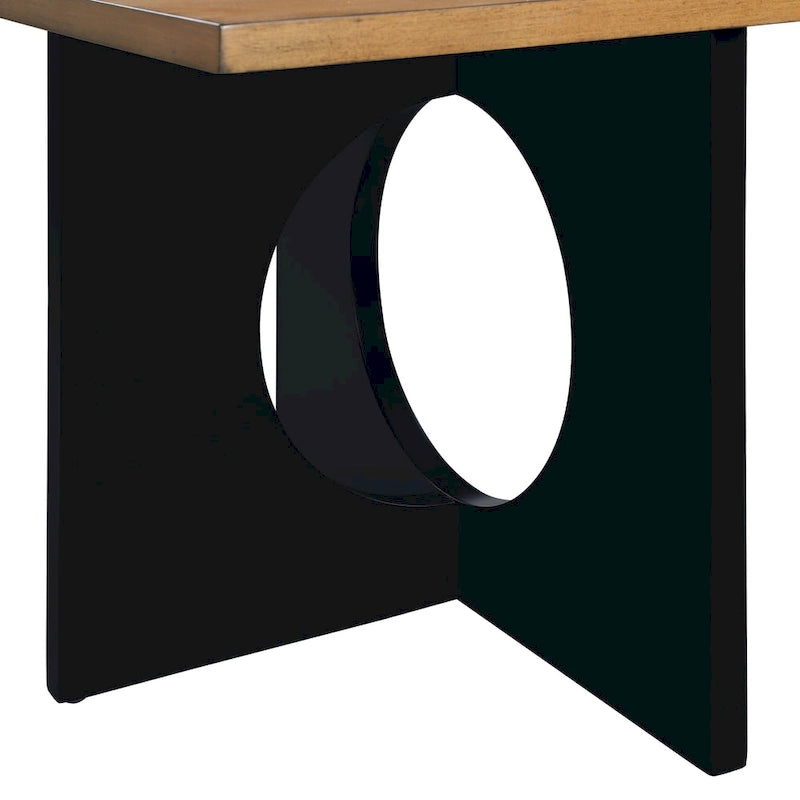 Table basse rectangulaire moderne avec étagère en verre, Noir / Espresso clair, 2 places