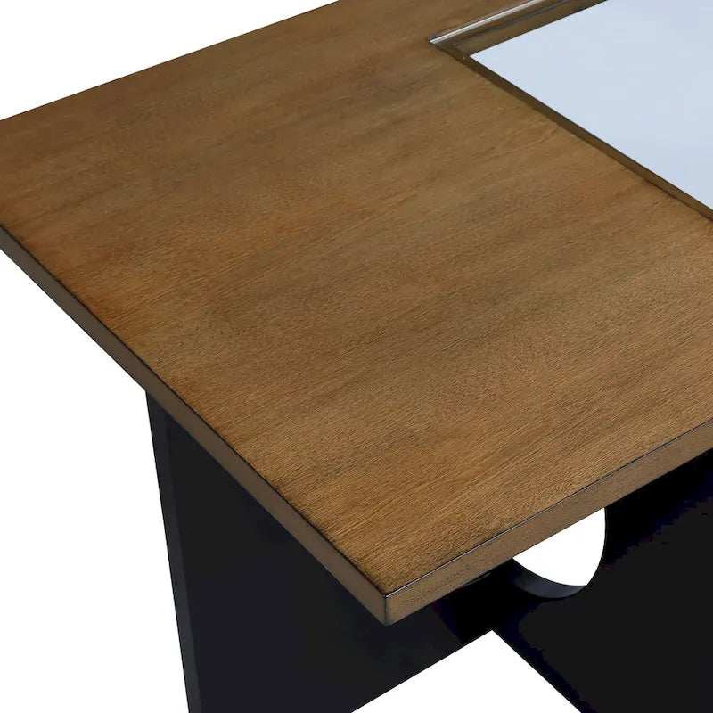 Table basse rectangulaire moderne avec étagère en verre, Noir / Espresso clair, 2 places