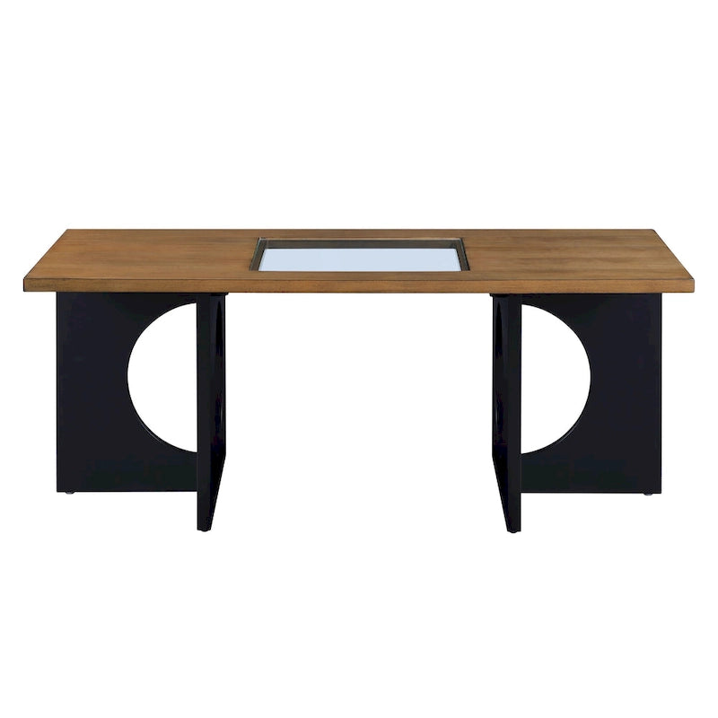 Table basse rectangulaire moderne avec étagère en verre, Noir / Espresso clair, 2 places
