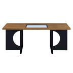 Table basse rectangulaire moderne avec étagère en verre, Noir / Espresso clair, 2 places