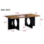 Table basse rectangulaire moderne avec étagère en verre, Noir / Espresso clair, 2 places