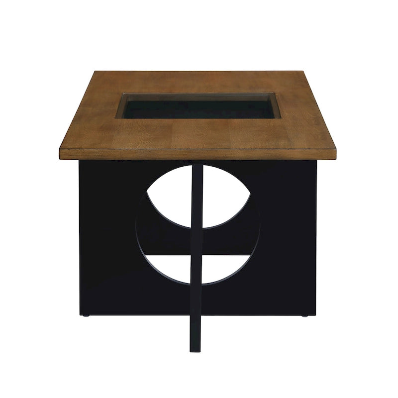 Table basse rectangulaire moderne avec étagère en verre, Noir / Espresso clair, 2 places