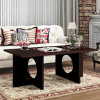 Table basse rectangulaire moderne avec étagère en verre, Noir / Espresso clair, 2 places
