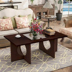 Table basse rectangulaire moderne avec étagère en verre, Noir / Espresso clair, 2 places