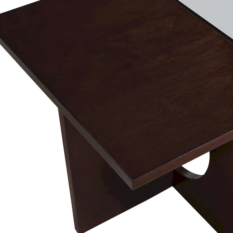 Table basse rectangulaire moderne avec étagère en verre, Noir / Espresso clair, 2 places