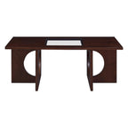 Table basse rectangulaire moderne avec étagère en verre, Noir / Espresso clair, 2 places