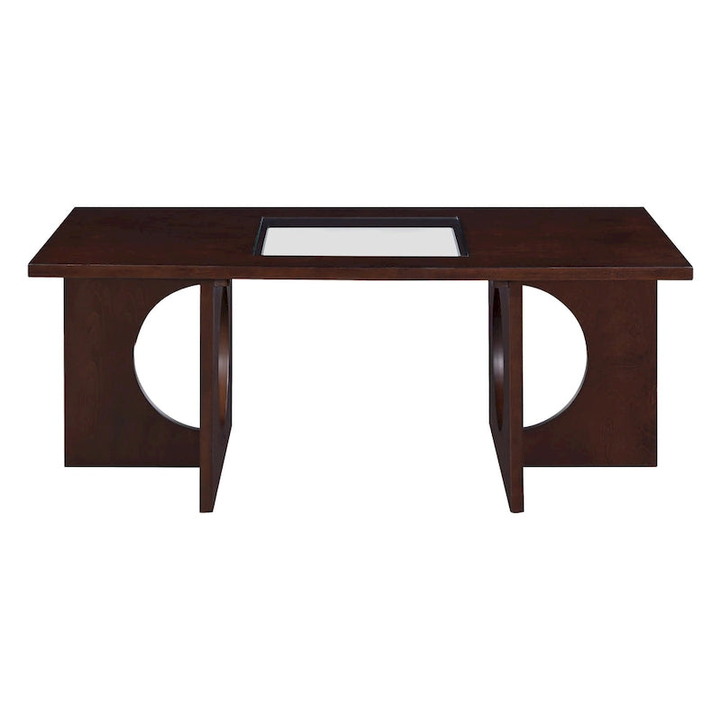 Table basse rectangulaire moderne avec étagère en verre, Noir / Espresso clair, 2 places