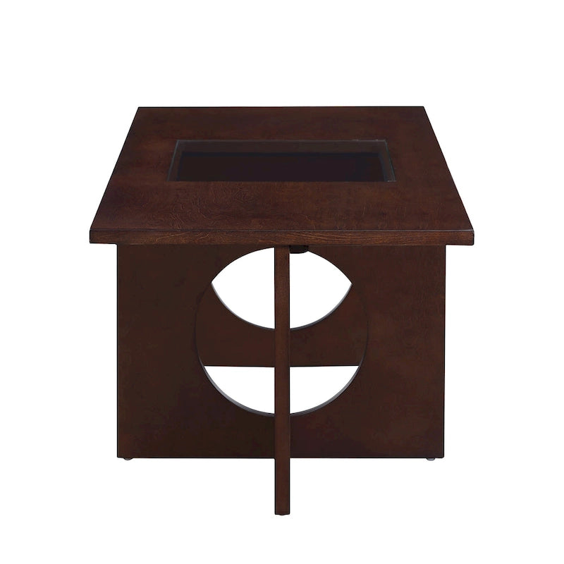 Table basse rectangulaire moderne avec étagère en verre, Noir / Espresso clair, 2 places