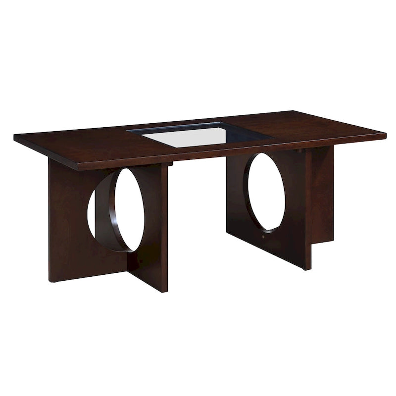 Table basse rectangulaire moderne avec étagère en verre, Noir / Espresso clair, 2 places