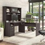 Cerisier Harvest / Chêne Espresso / Gris Cendré / Gris Bruyère / Gris Moderne / Blanc – Bureau d'angle assis-debout 60W avec huche, 1 personne