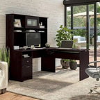 Cerisier Harvest / Chêne Espresso / Gris Cendré / Gris Bruyère / Gris Moderne / Blanc – Bureau d'angle assis-debout 60W avec huche, 1 personne