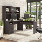 Cerisier Harvest / Chêne Espresso / Gris Cendré / Gris Bruyère / Gris Moderne / Blanc – Bureau d'angle assis-debout 60W avec huche, 1 personne