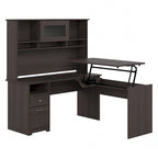 Cerisier Harvest / Chêne Espresso / Gris Cendré / Gris Bruyère / Gris Moderne / Blanc – Bureau d'angle assis-debout 60W avec huche, 1 personne