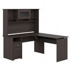 Cerisier Harvest / Chêne Espresso / Gris Cendré / Gris Bruyère / Gris Moderne / Blanc – Bureau d'angle assis-debout 60W avec huche, 1 personne