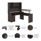 Cerisier Harvest / Chêne Espresso / Gris Cendré / Gris Bruyère / Gris Moderne / Blanc – Bureau d'angle assis-debout 60W avec huche, 1 personne
