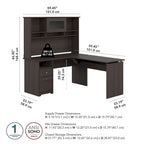 Cerisier Harvest / Chêne Espresso / Gris Cendré / Gris Bruyère / Gris Moderne / Blanc – Bureau d'angle assis-debout 60W avec huche, 1 personne