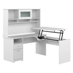 Cerisier Harvest / Chêne Espresso / Gris Cendré / Gris Bruyère / Gris Moderne / Blanc – Bureau d'angle assis-debout 60W avec huche, 1 personne
