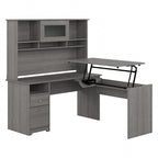 Cerisier Harvest / Chêne Espresso / Gris Cendré / Gris Bruyère / Gris Moderne / Blanc – Bureau d'angle assis-debout 60W avec huche, 1 personne