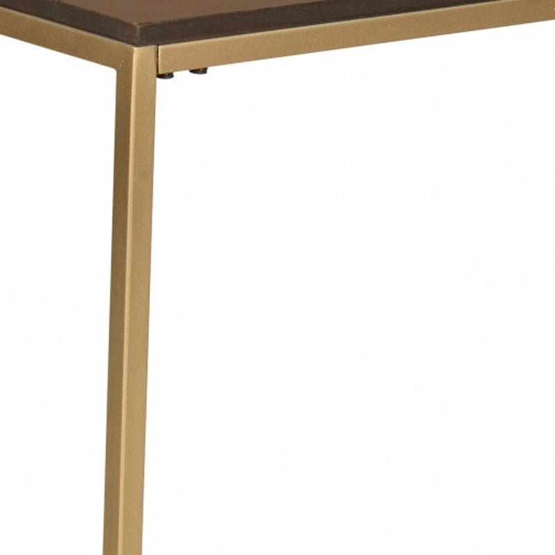 HomeRoots 25 Table d'appoint en bois massif marron foncé et cadre en acier
