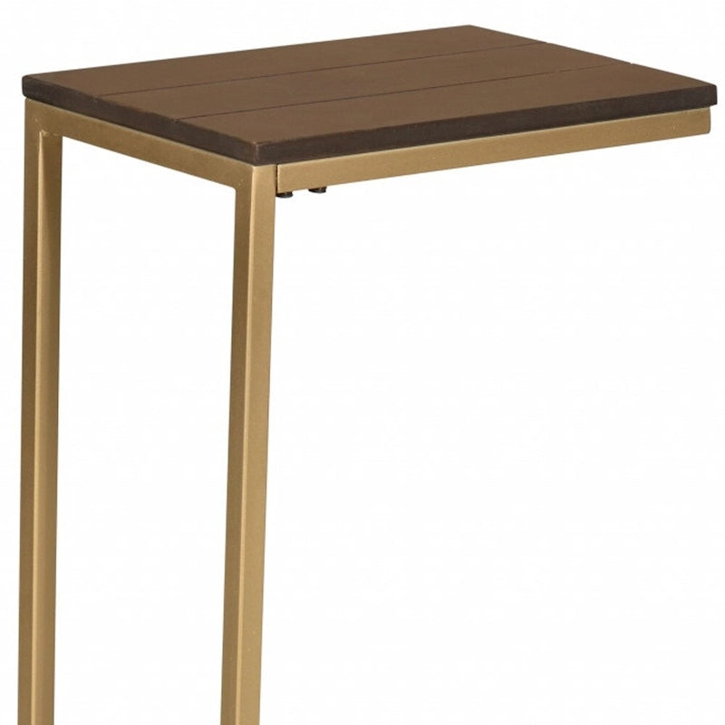 HomeRoots 25 Table d'appoint en bois massif marron foncé et cadre en acier