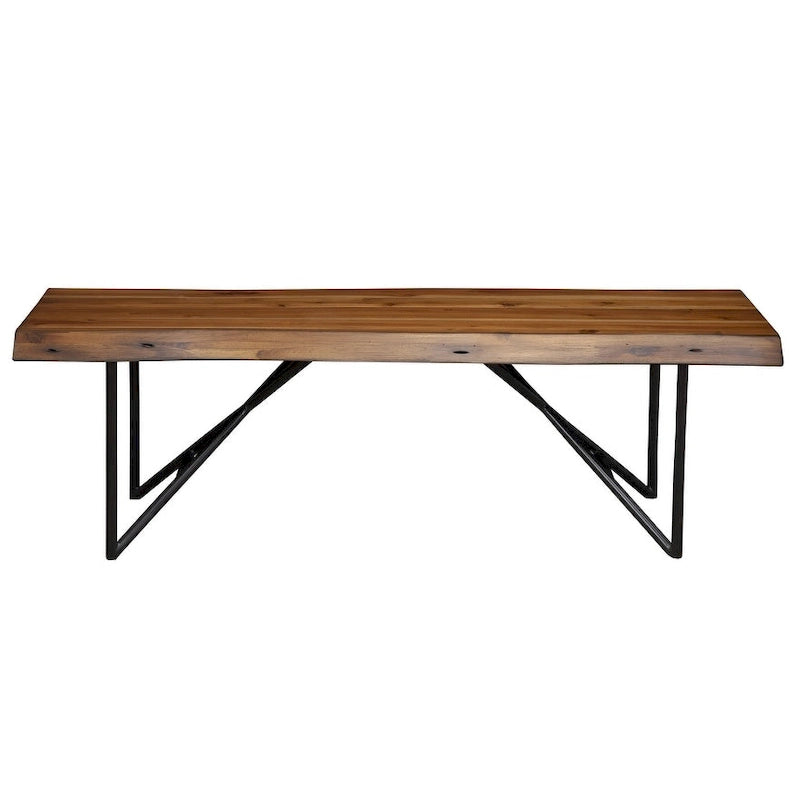 Banc de salle à manger en bois massif marron et noir, 2 places, 140 cm