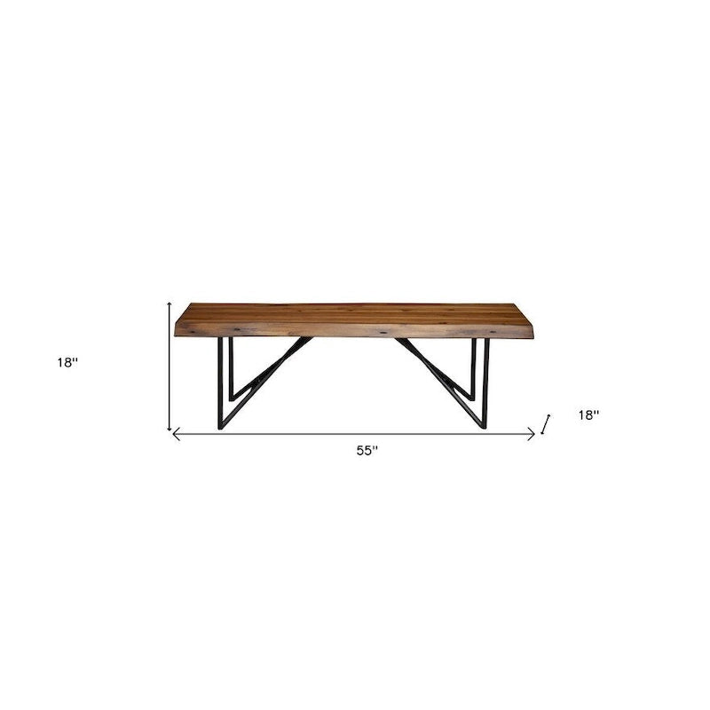 Banc de salle à manger en bois massif marron et noir, 2 places, 140 cm