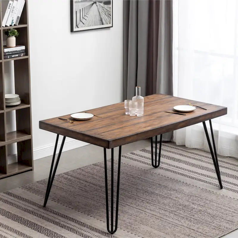 Ensemble de salle à manger 6 pièces, beige/bleu/gris, pieds épingle, 6 places
