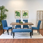 Ensemble de salle à manger 6 pièces, beige/bleu/gris, pieds épingle, 6 places
