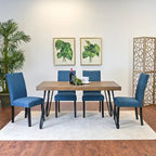 Ensemble de salle à manger 6 pièces, beige/bleu/gris, pieds épingle, 6 places