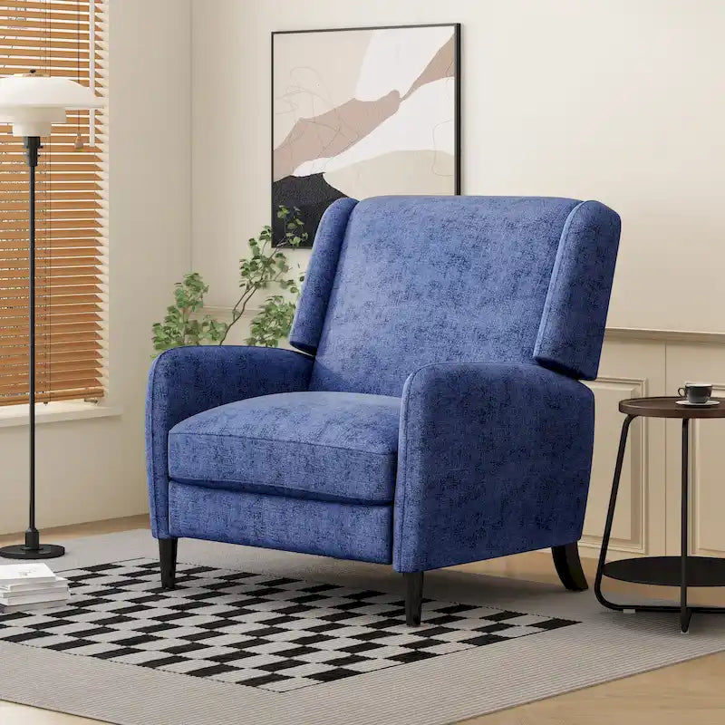 Fauteuil inclinable à dossier inclinable surdimensionné en tissu texturé beige / bleu marine / gris, une place