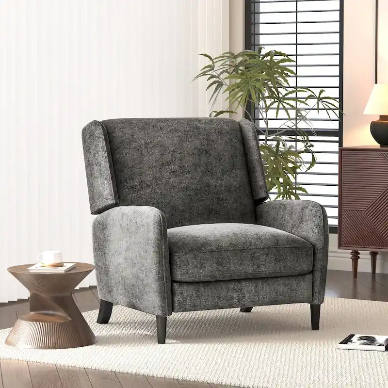 Fauteuil inclinable à dossier inclinable surdimensionné en tissu texturé beige / bleu marine / gris, une place
