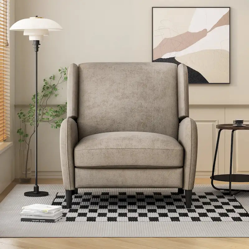 Fauteuil inclinable à dossier inclinable surdimensionné en tissu texturé beige / bleu marine / gris, une place