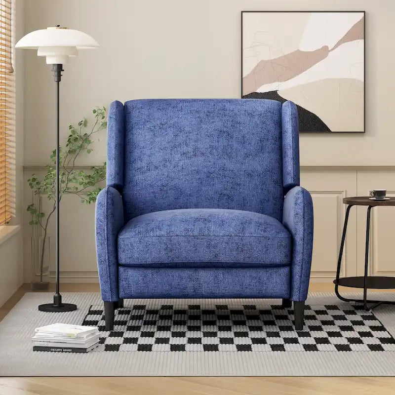 Fauteuil inclinable à dossier inclinable surdimensionné en tissu texturé beige / bleu marine / gris, une place