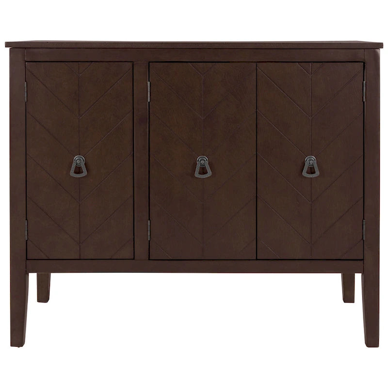 Bahut à 3 portes avec étagères réglables et poignées en métal, coloris marron / bleu marine / gris