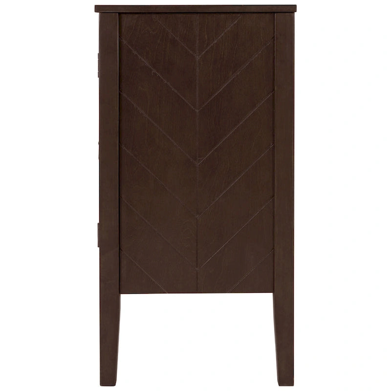 Bahut à 3 portes avec étagères réglables et poignées en métal, coloris marron / bleu marine / gris