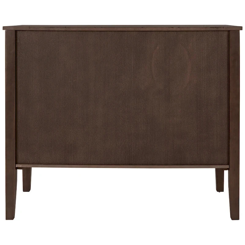 Bahut à 3 portes avec étagères réglables et poignées en métal, coloris marron / bleu marine / gris