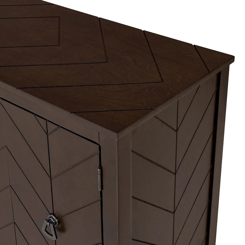 Bahut à 3 portes avec étagères réglables et poignées en métal, coloris marron / bleu marine / gris