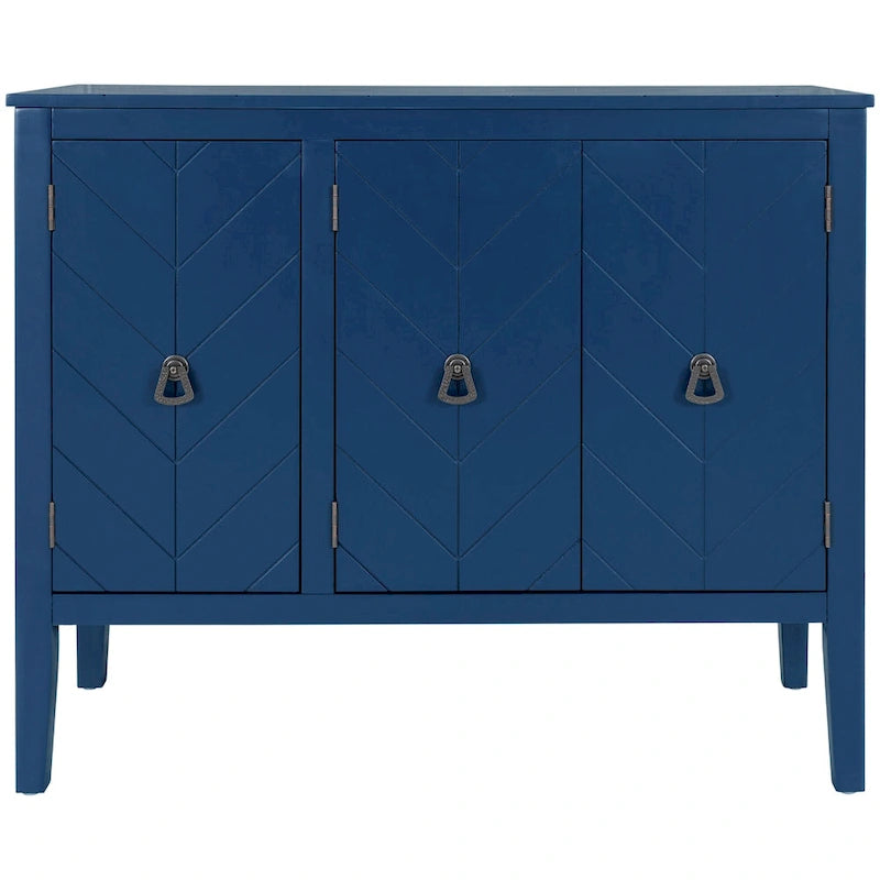 Bahut à 3 portes avec étagères réglables et poignées en métal, coloris marron / bleu marine / gris