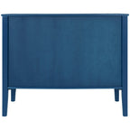 Bahut à 3 portes avec étagères réglables et poignées en métal, coloris marron / bleu marine / gris