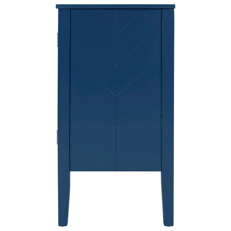 Bahut à 3 portes avec étagères réglables et poignées en métal, coloris marron / bleu marine / gris