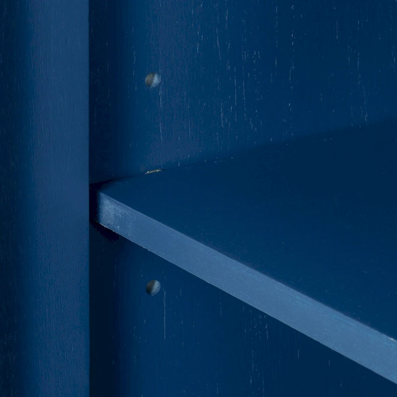 Bahut à 3 portes avec étagères réglables et poignées en métal, coloris marron / bleu marine / gris