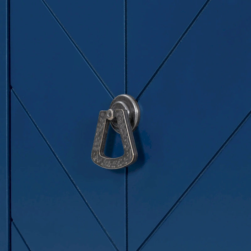 Bahut à 3 portes avec étagères réglables et poignées en métal, coloris marron / bleu marine / gris