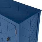 Bahut à 3 portes avec étagères réglables et poignées en métal, coloris marron / bleu marine / gris