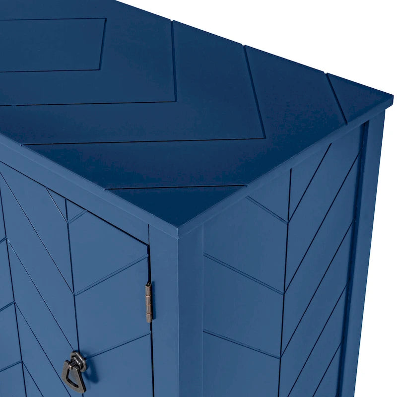 Bahut à 3 portes avec étagères réglables et poignées en métal, coloris marron / bleu marine / gris