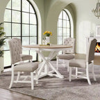 Ensemble de table à manger extensible, finition bois naturel / espresso / chêne + blanc cassé, 5 pièces, jusqu'à 6 places assises