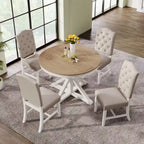 Ensemble de table à manger extensible, finition bois naturel / espresso / chêne + blanc cassé, 5 pièces, jusqu'à 6 places assises