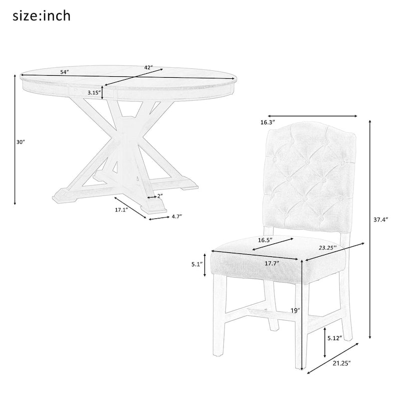 Ensemble de table à manger extensible, finition bois naturel / espresso / chêne + blanc cassé, 5 pièces, jusqu'à 6 places assises